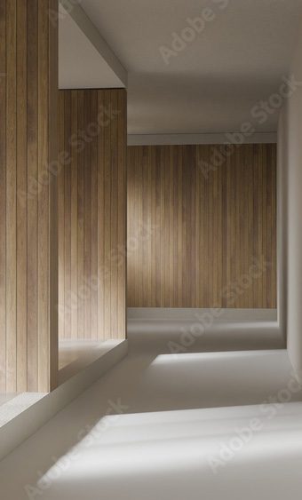 Minimalistischer Flur mit Holzverkleidung